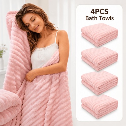 Coral fleece bath towels 4pcs - coral,